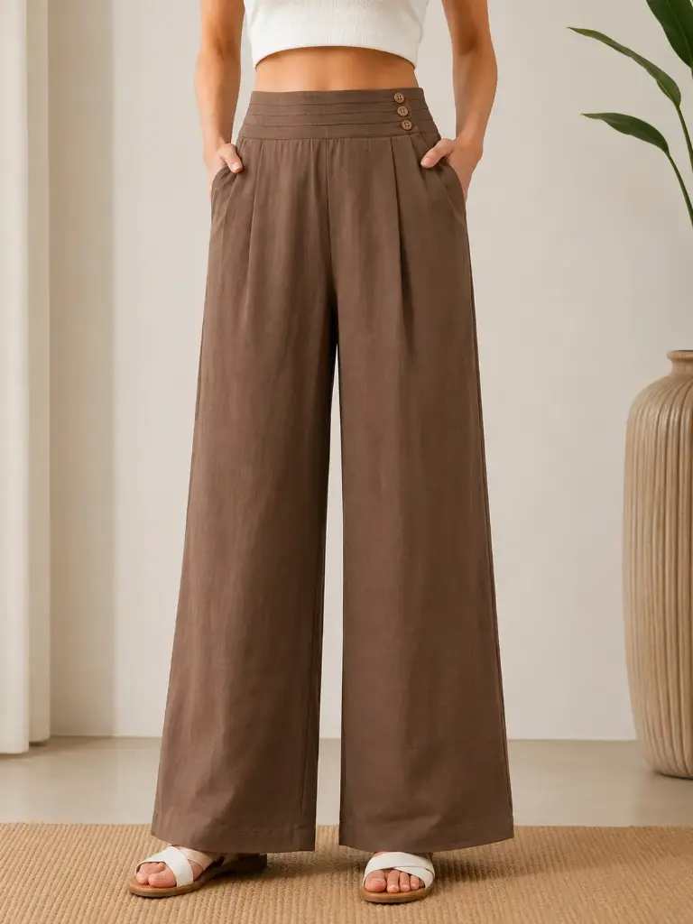 Mocha Brown Imported Linen Wide Leg Palazzo