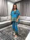 Ocean Blue Patchwork Premium Discharge Rayon Co-Ord Set