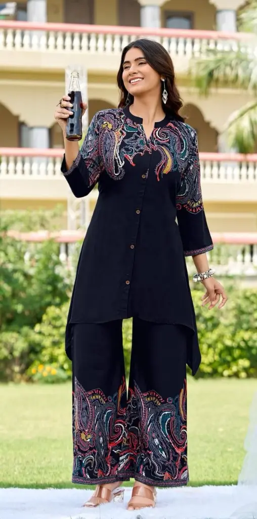 Black Paisley Premium Discharge Rayon Co-Ord Set