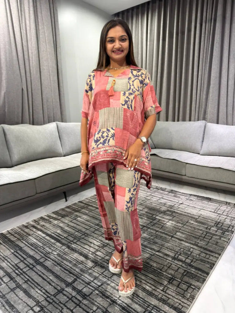 Blush Patchwork Premium Discharge Rayon Co-Ord Set