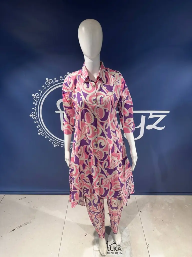 Pink Abstract Printed Pure Cotton Kurta Set