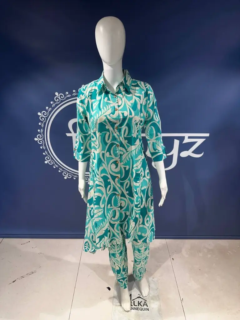 Aqua Abstract Printed Pure Cotton Kurta Set
