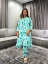 Aqua Abstract Printed Pure Cotton Kurta Set