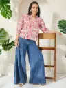 Cream Pure Cotton Floral Printed Shirt Style Top