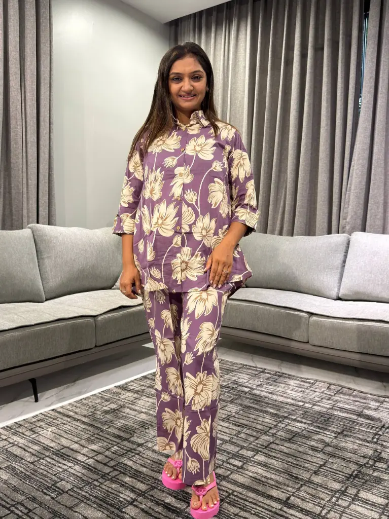 Lavender Floral Printed Pure Cotton Co-Ord Set