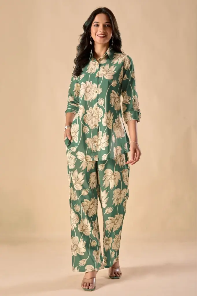 Emerald Floral Printed Pure Cotton Co-Ord Set