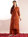 Rust Heritage Motif Pure Cotton Kurta Set