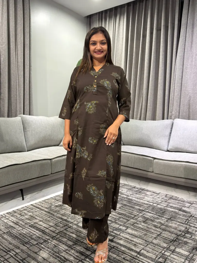 Black Paisley Printed Pure Cotton Kurta Set