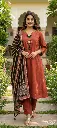 Rust Elegance Pure Cotton 3-Piece Kurta Set