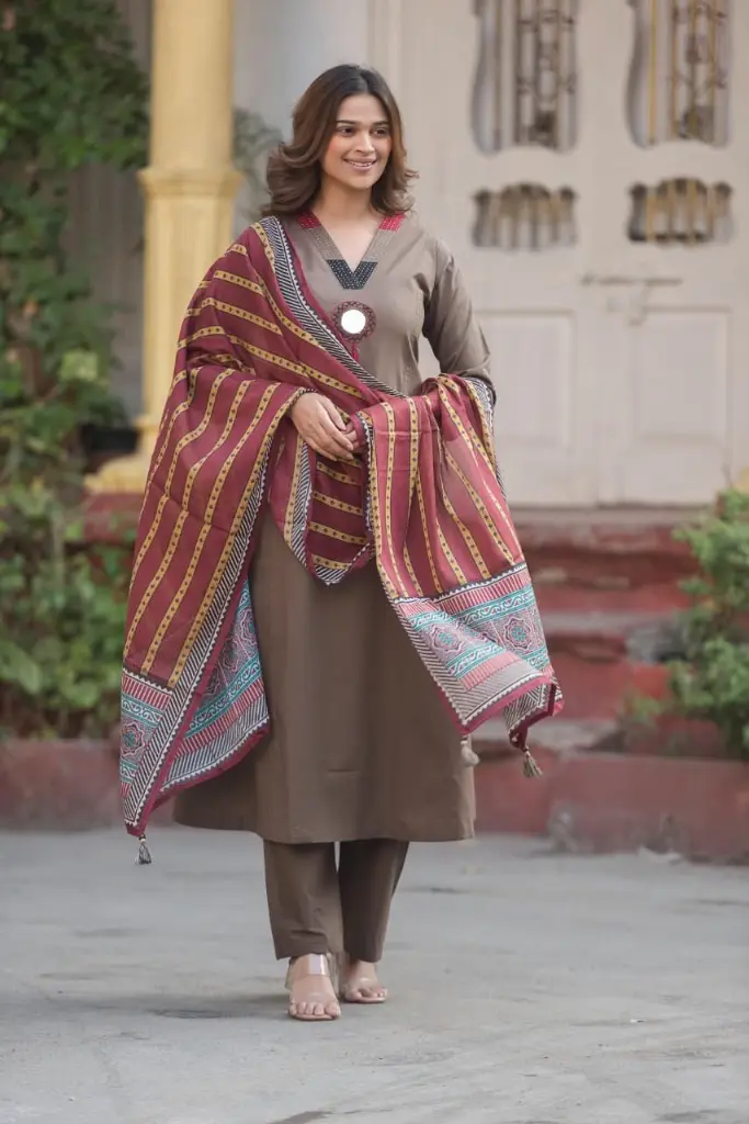 Mocha Heritage Pure Cotton 3-Piece Kurta Set