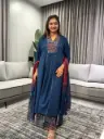 Navy Ethnic Printed Pure Cotton 3-Piece Kurta Set