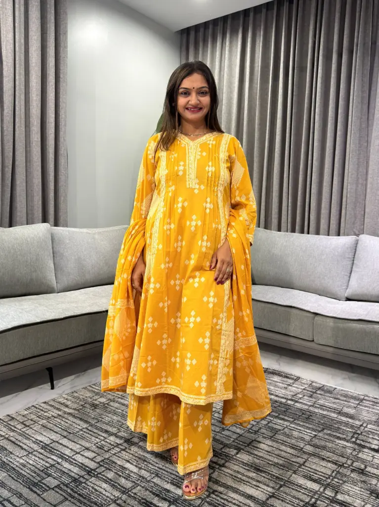 Mustard Heritage Pure Cotton 3-Piece Kurta Set
