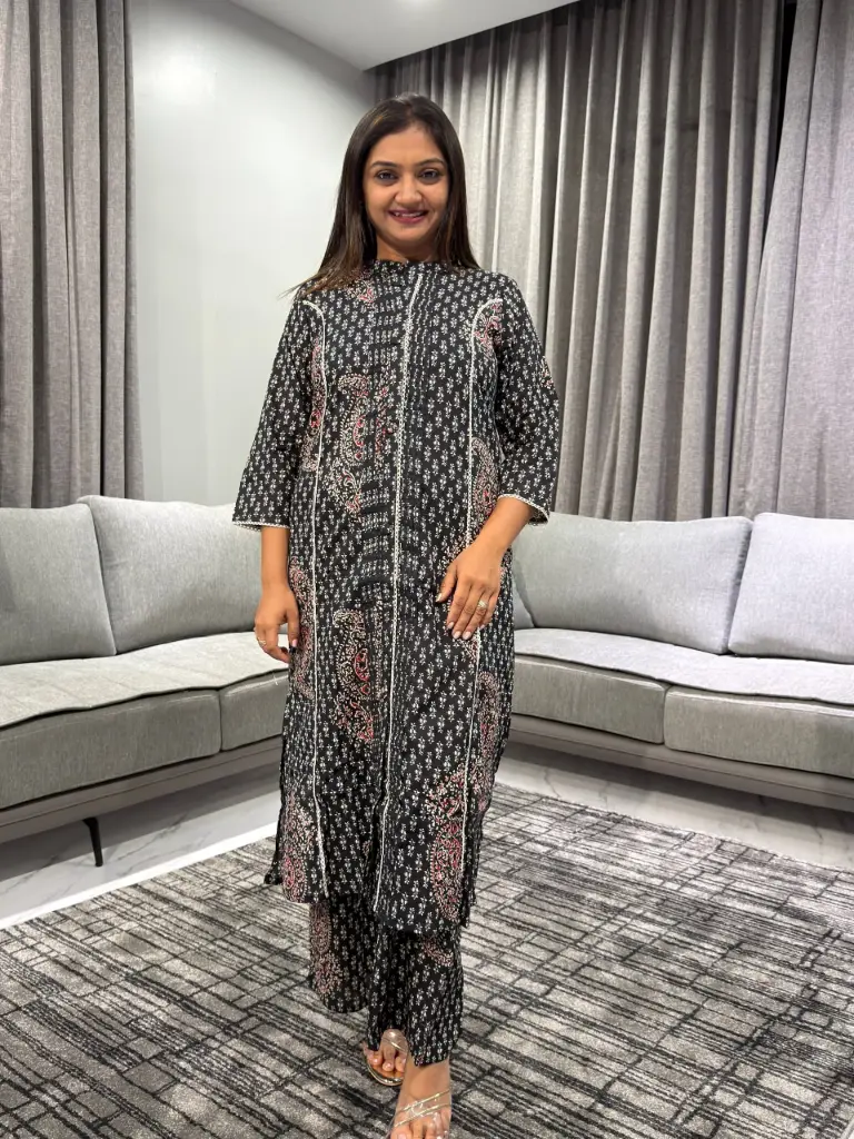 Midnight Paisley Pure Cotton Printed Kurta Set