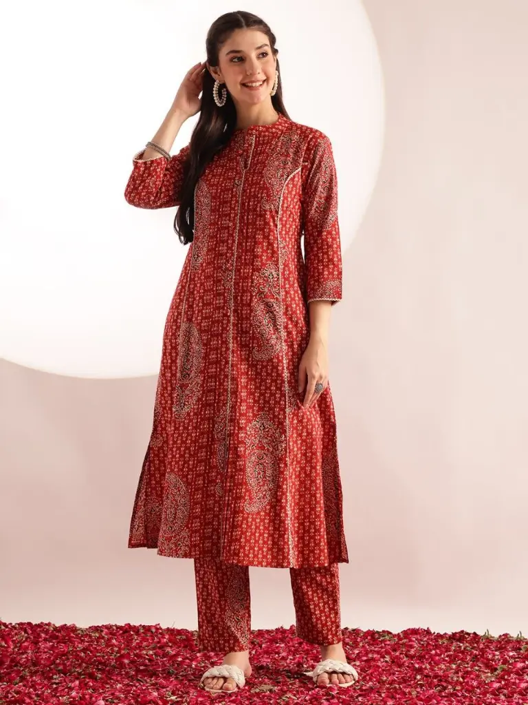 Ruby Paisley Pure Cotton Printed Kurta Set
