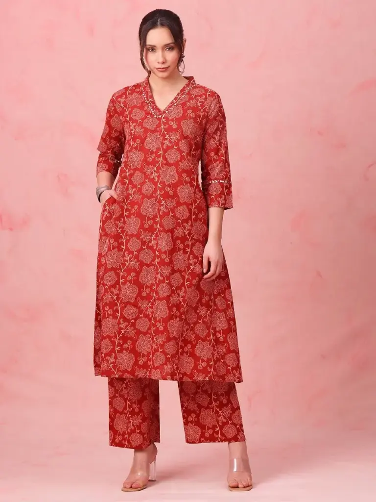 Scarlet Blossom Pure Cotton Printed Kurta Set