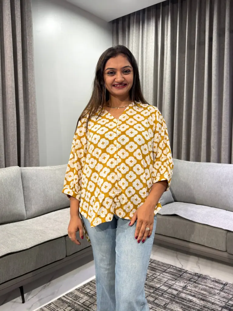 Mustard Bloom Pure Cotton Printed Top