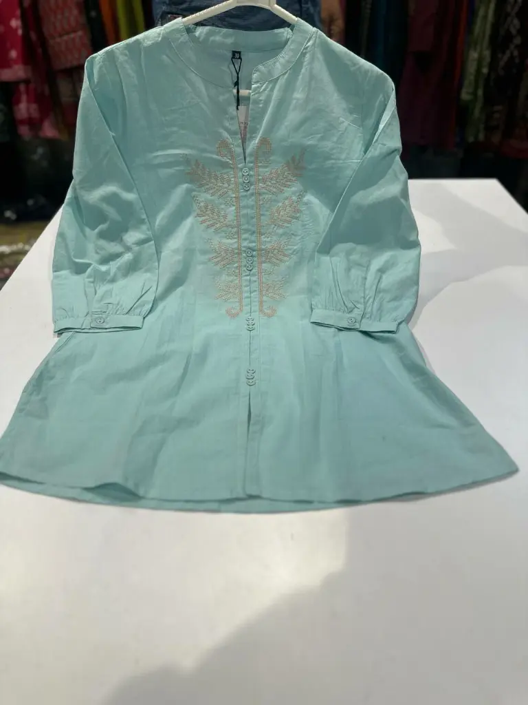 Mint Leaf Embroidered Pure Cotton Tunic