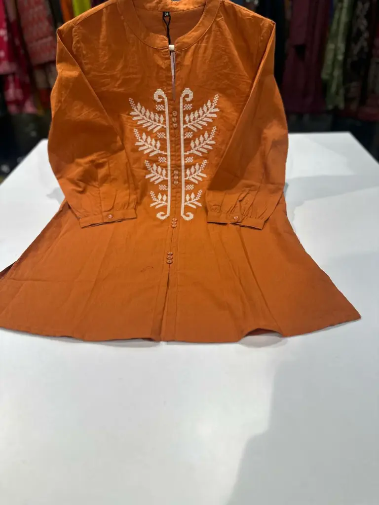 Rust Leaf Embroidered Pure Cotton Tunic