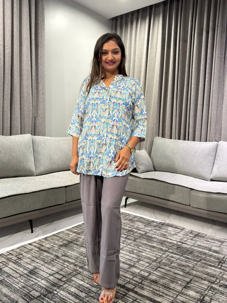 Ocean Bloom Pure Crepe Co-Ord Set