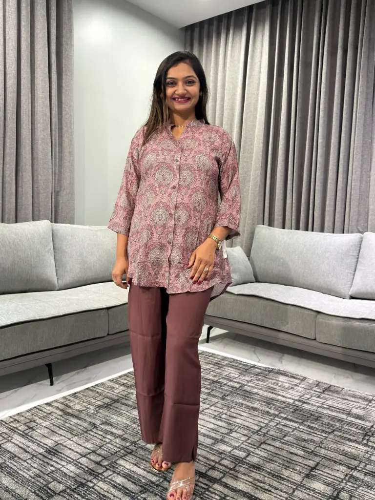 Mauve Heritage Pure Crepe Co-Ord Set