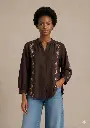 Dark Brown Floral Embroidered Slub Cotton Tunic