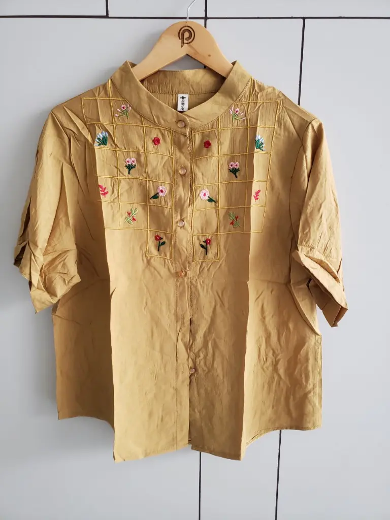 Mustard Yellow Embroidered Soft Linen Top
