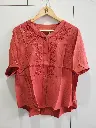 Rust Red Floral Embroidered Soft Linen Top
