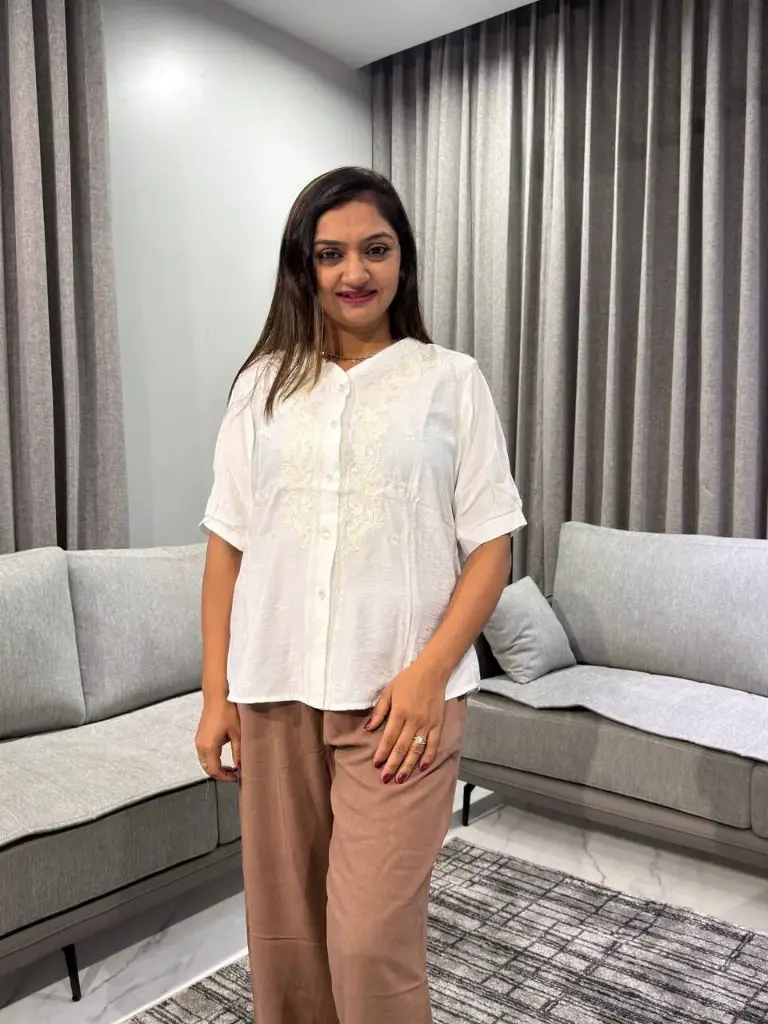 Pristine White Floral Embroidered Soft Linen Top