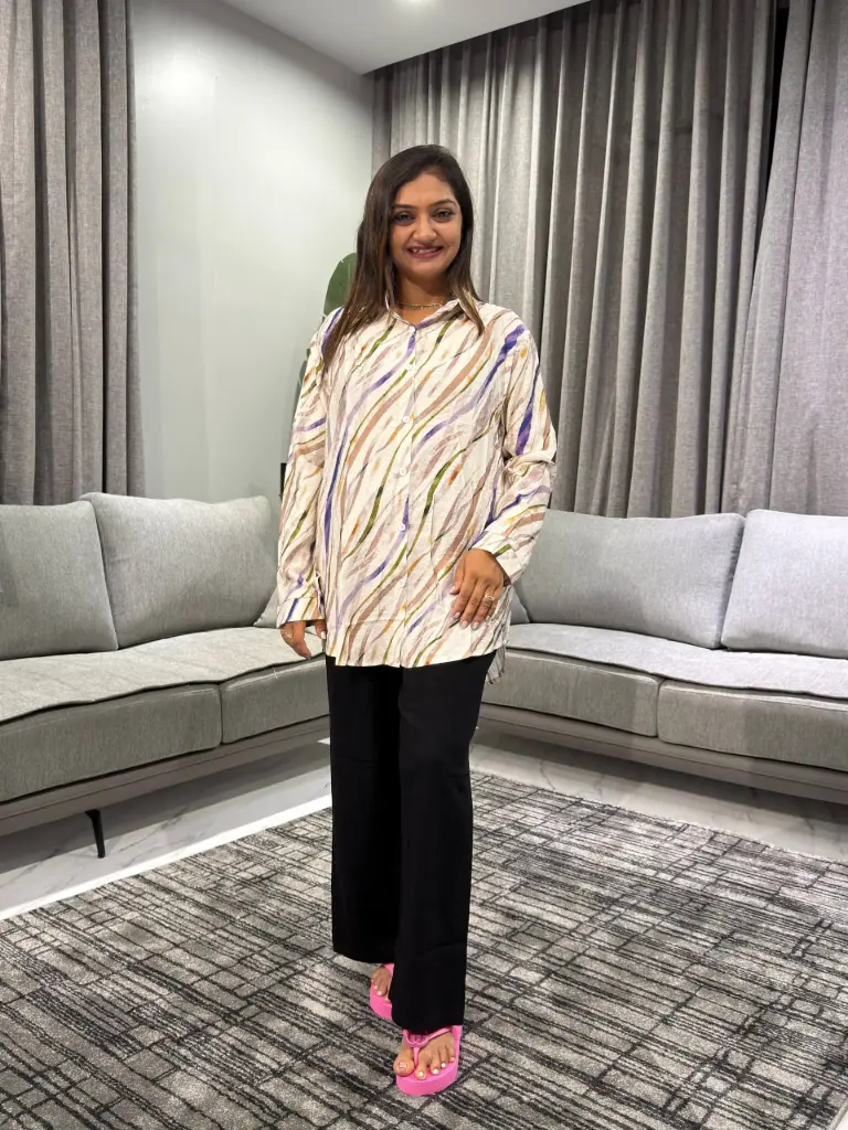 Abstract Wave Printed Premium Linen Long Shirt