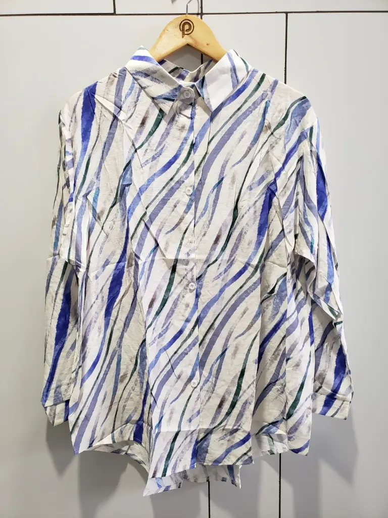 Blue Abstract Wave Printed Premium Linen Long Shirt