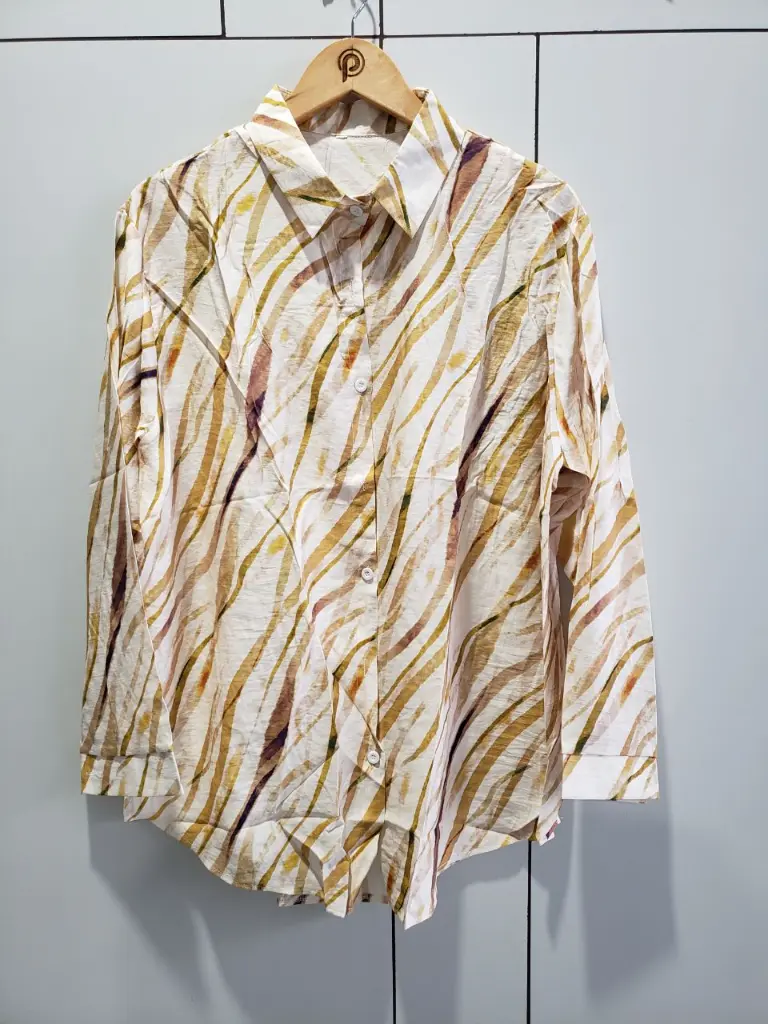 Yellow Abstract Wave Printed Premium Linen Long Shirt