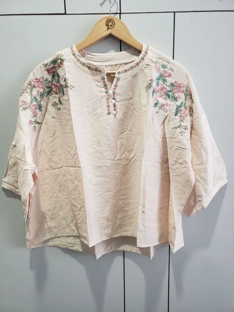 Blush Bloom Embroidered Soft Linen Top