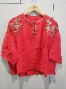 Coral Bloom Embroidered Soft Linen Top