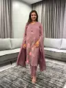 Mauve Rose Embroidered Mull Cotton Kurta Set