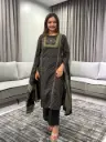 Black Mirror Work Printed Cotton Kurta Set