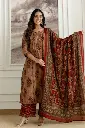Rust Red Floral Ajrakh Printed Cotton Kurta Set