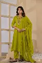 Olive Green Embroidered Mull Cotton Kurta Set