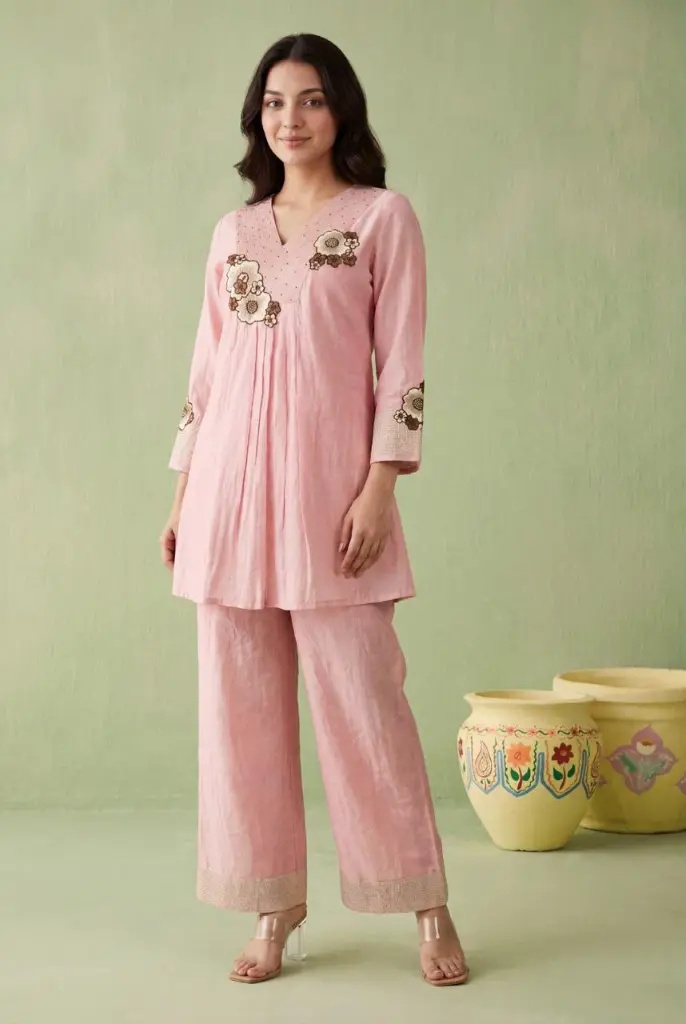 Blush Bloom Chanderi Silk Co-Ord Set