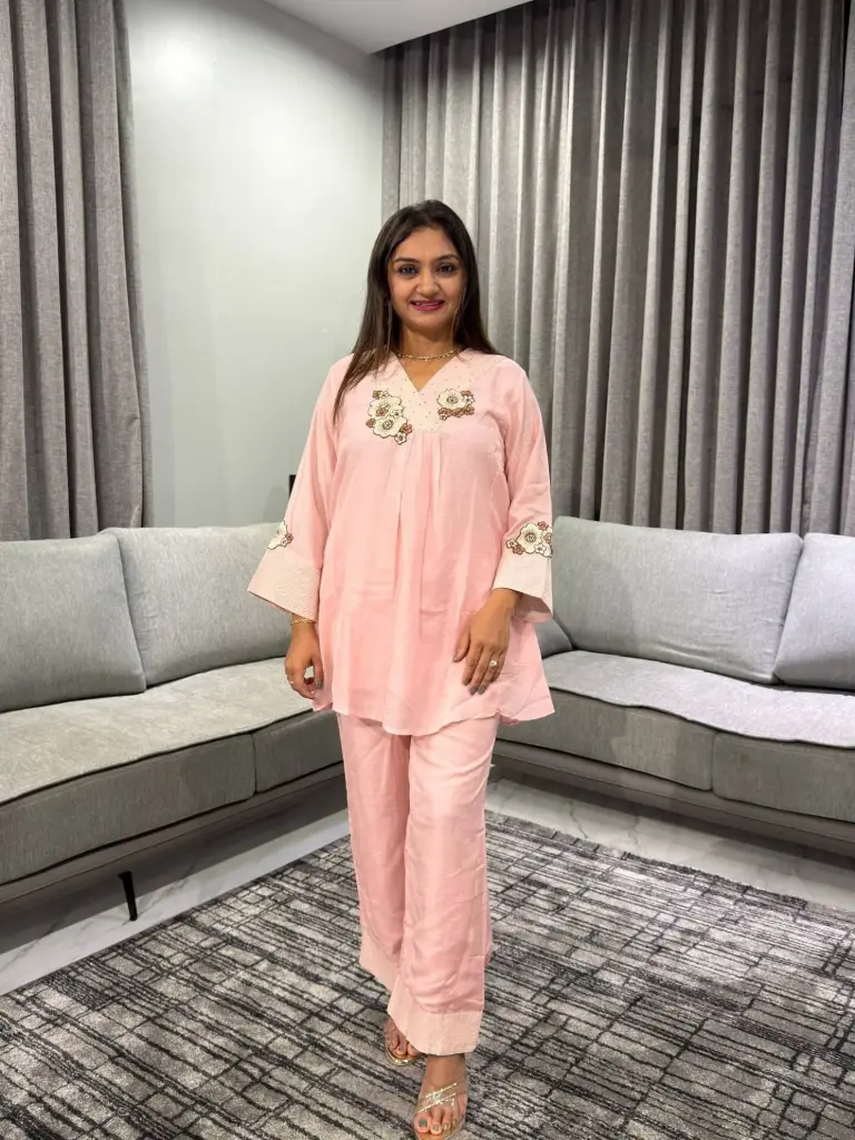 Blush Bloom Chanderi Silk Co-Ord Set