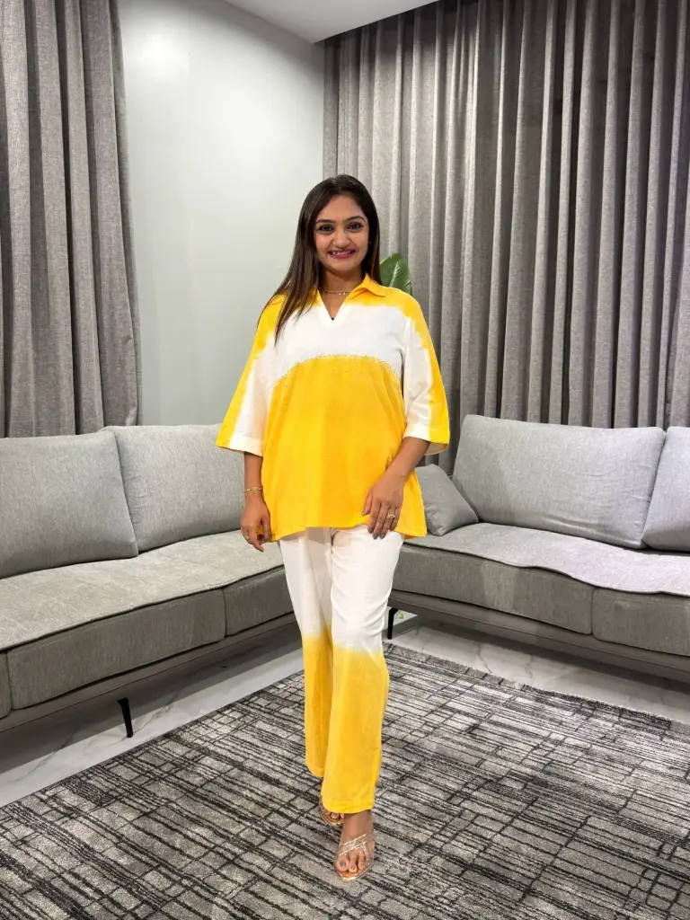 Yellow & White Ombré Tie-Dye Cotton Co-ord Set