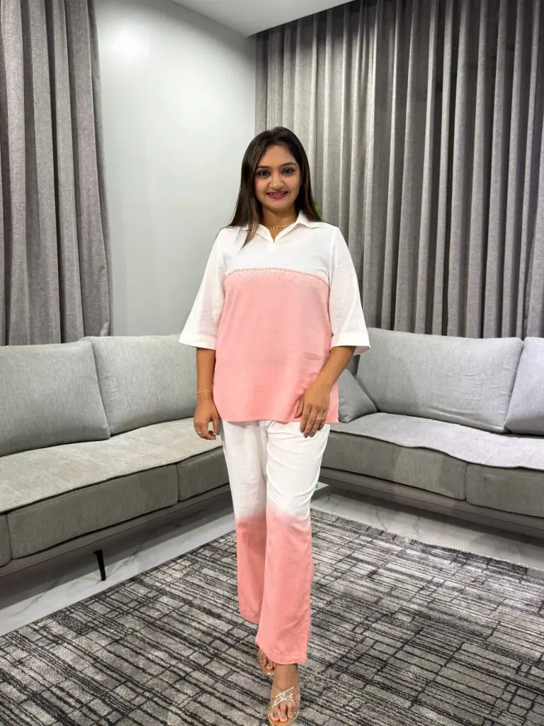 Blush Pink & White Ombré Dip-Dye Cotton Co-ord Set