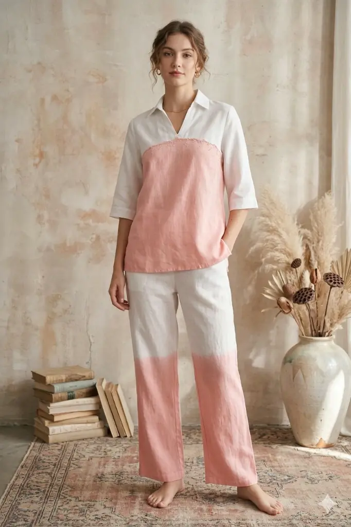 Blush Pink & White Ombré Dip-Dye Cotton Co-ord Set