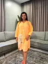 Peach Floral Embroidered Button-Down Cotton Tunic