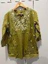 Olive Green Embroidered Cotton Tunic Top