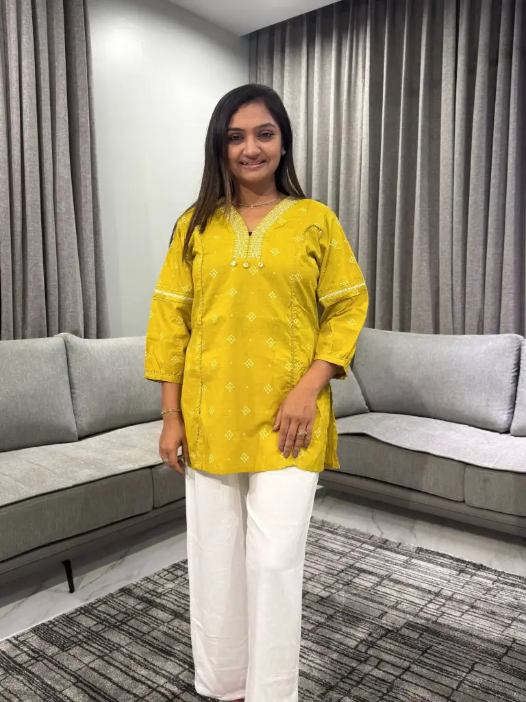 Mustard Yellow Bandhani Print Cotton Tunic