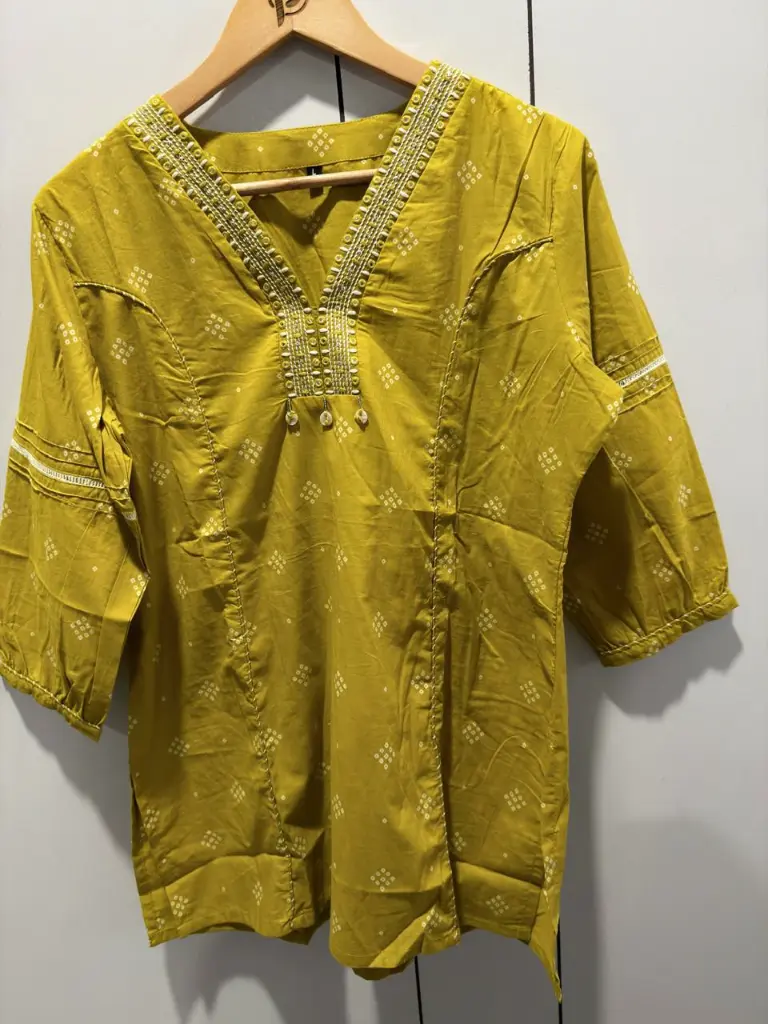 Mustard Yellow Bandhani Print Cotton Tunic
