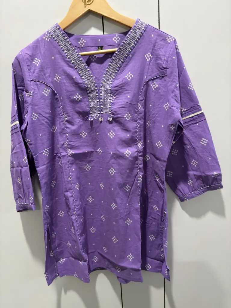 Lavender Purple Bandhani Print Cotton Tunic