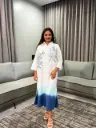 White & Indigo Blue Ombré Floral Shirt Dress