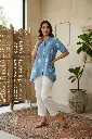 Sky Blue Shibori Print High-Low Cotton Co-Ord Set