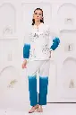 Teal Blue Dip-Dye Floral Embroidered Cotton Co-Ord Set
